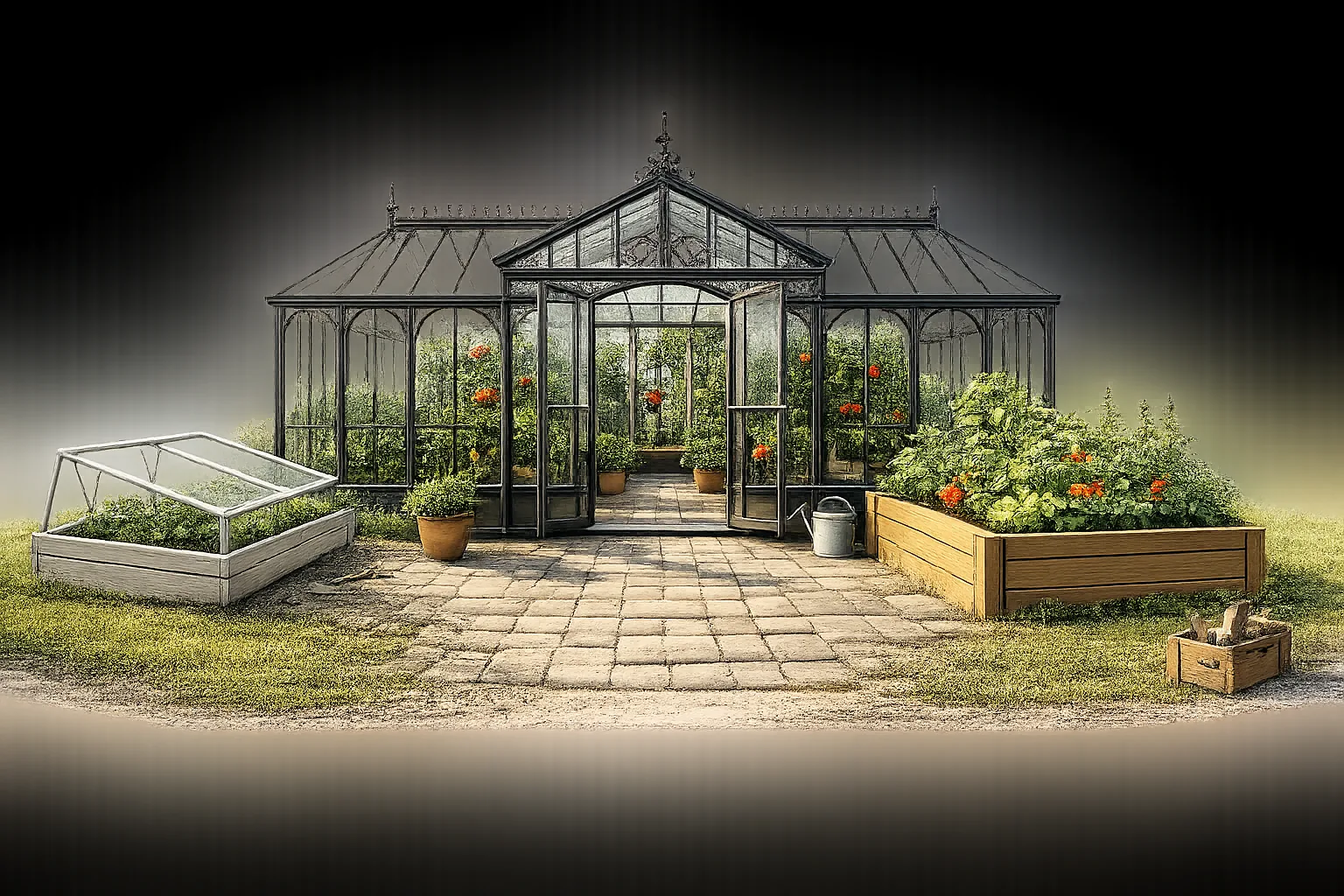 Frühbeet, Hochbeet und Gewächshaus im Garten