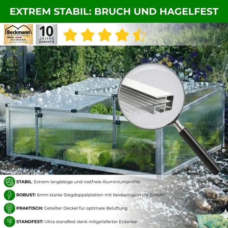 Beckmann FS1 Frühbeet Typ Allgäu Modell 1 – Extrem Stabil: Hagelfeste 6mm Platten – Made in Germany – UV-Schutz—Premium Aluminium Mini-Gewächshaus – 100x90cm – Bild 5