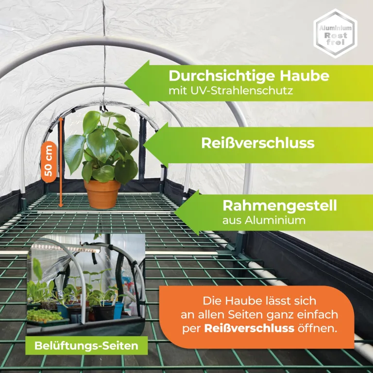 Bio Green XXL Zimmergewächshaus Jumbo | Robustes Aluminium-Rahmengestell | Anzuchtkasten L 130 x B 60 x H 50 cm – Bild 3