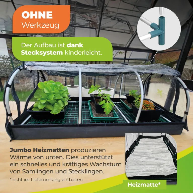 Bio Green XXL Zimmergewächshaus Jumbo | Robustes Aluminium-Rahmengestell | Anzuchtkasten L 130 x B 60 x H 50 cm – Bild 4