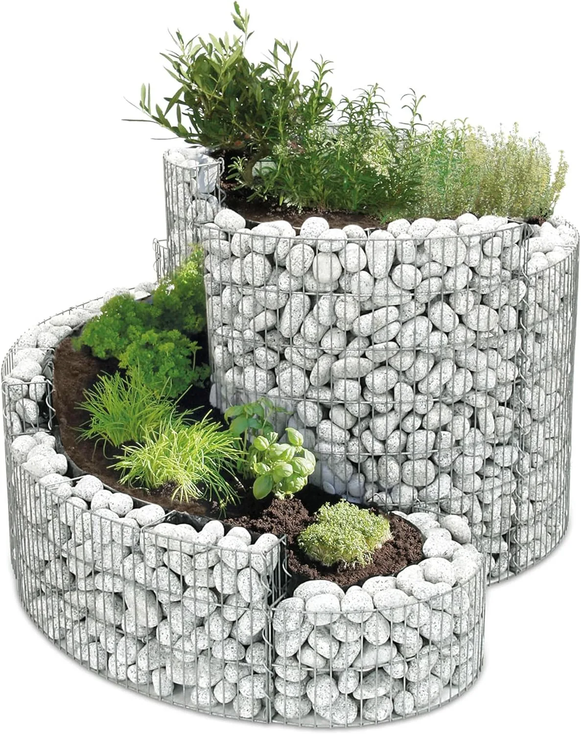 bellissa – Gabionen Kräuterspirale verzinkt 110x90x60cm - Kräuterschnecke Bausatz - Hochbeet Pflanzring für Kräuter & Gemüse mit Trennfolie - Witterungsbeständig & langlebig - Für Garten & Terrasse - Bild 1