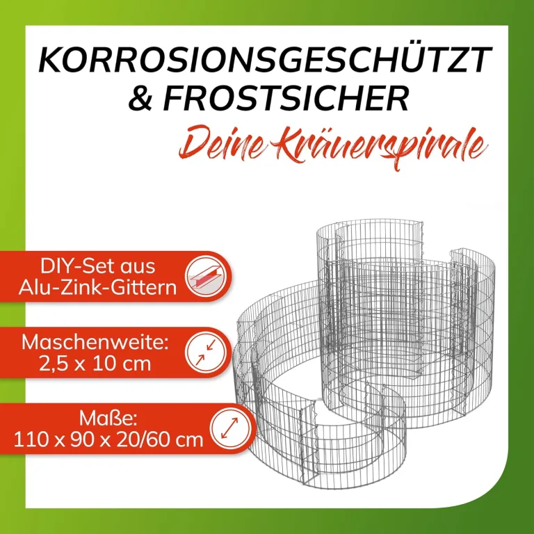 bellissa – Gabionen Kräuterspirale verzinkt 110x90x60cm - Kräuterschnecke Bausatz - Hochbeet Pflanzring für Kräuter & Gemüse mit Trennfolie - Witterungsbeständig & langlebig - Für Garten & Terrasse – Bild 4