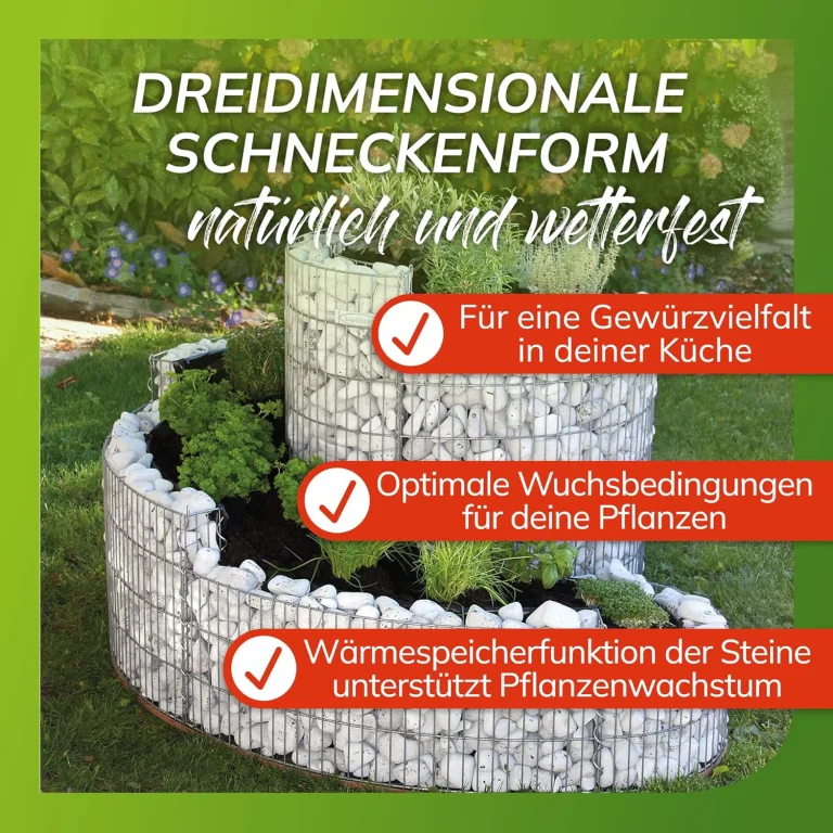 bellissa – Gabionen Kräuterspirale verzinkt 110x90x60cm - Kräuterschnecke Bausatz - Hochbeet Pflanzring für Kräuter & Gemüse mit Trennfolie - Witterungsbeständig & langlebig - Für Garten & Terrasse – Bild 5