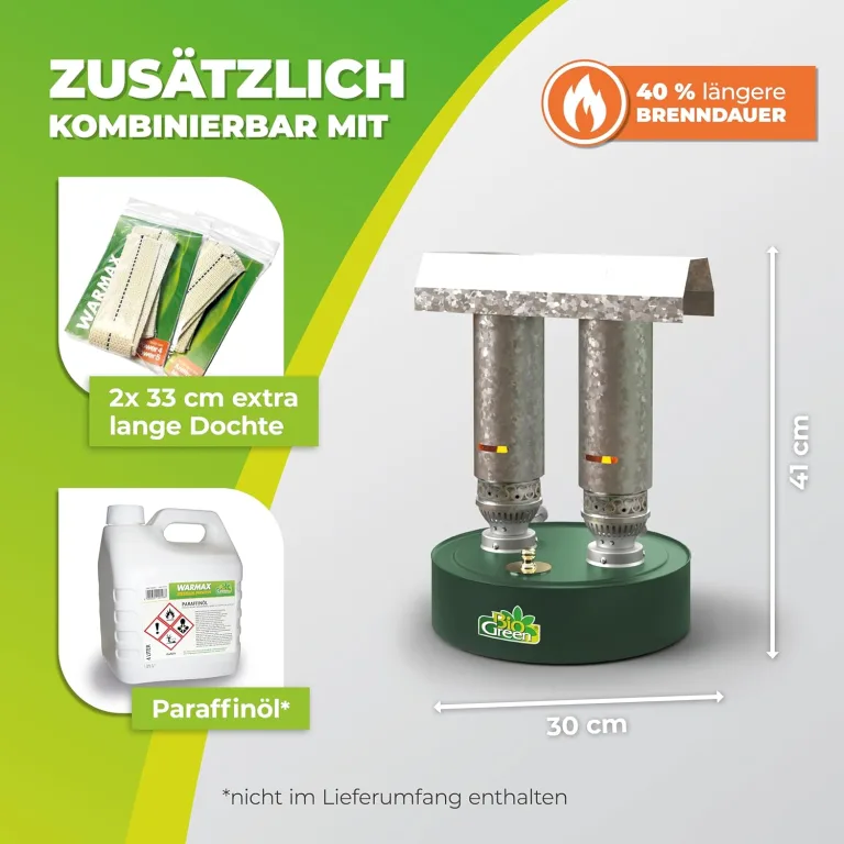 BioGreen Paraffin-Gewächshaus-Heizung WARMAX Power 5 | max. 600 Watt Heizleistung | für Gewächshäuser bis 5 m² | bis zu 3,5 Tage Brenndauer/Füllung – Bild 5