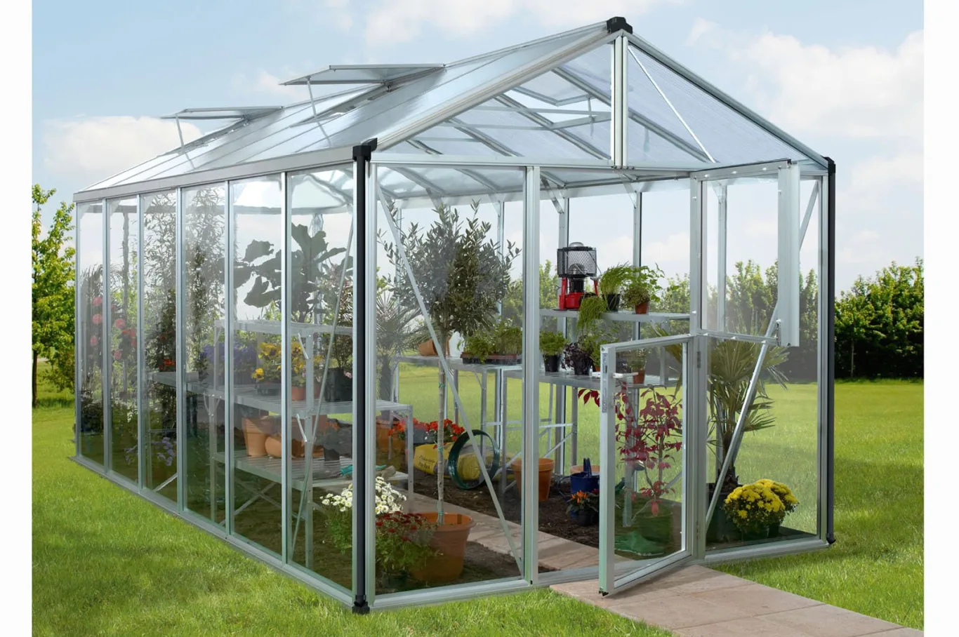 Vitavia Gewächshaus Zeus - Ausführung: 11900 ESG 4 mm Alu, Fläche: ca. 11,8 m², Fenster: 3, Maße: 257 x 463 cm, Sockel: 256 x 463 cm, - Bild 1