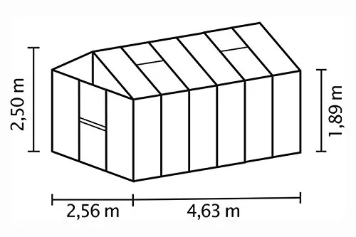 Vitavia Gewächshaus Zeus - Ausführung: 11900 ESG 4 mm Alu, Fläche: ca. 11,8 m², Fenster: 3, Maße: 257 x 463 cm, Sockel: 256 x 463 cm, – Bild 4
