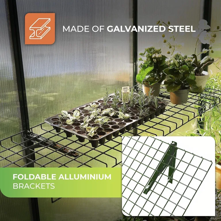 BioGreen Regal für Gewächshaus „Bruno“ 40 × 120 cm – klappbar, galvanisierter Stahl, mehr Platz im Gewächshaus, einfache Montage mit Alukonsolen – Bild 4