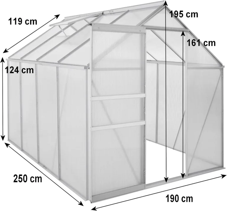 Zelsius Aluminium Gewächshaus 250 x 190 cm | 6 mm Hohlkammerplatten, UV-beständig, Winterfest | Treibhaus, Pflanzenhaus, Tomatenhaus, Frühbeet, Anbau Gewächshaus, Tomatengewächshaus, Gartenhaus – Bild 3