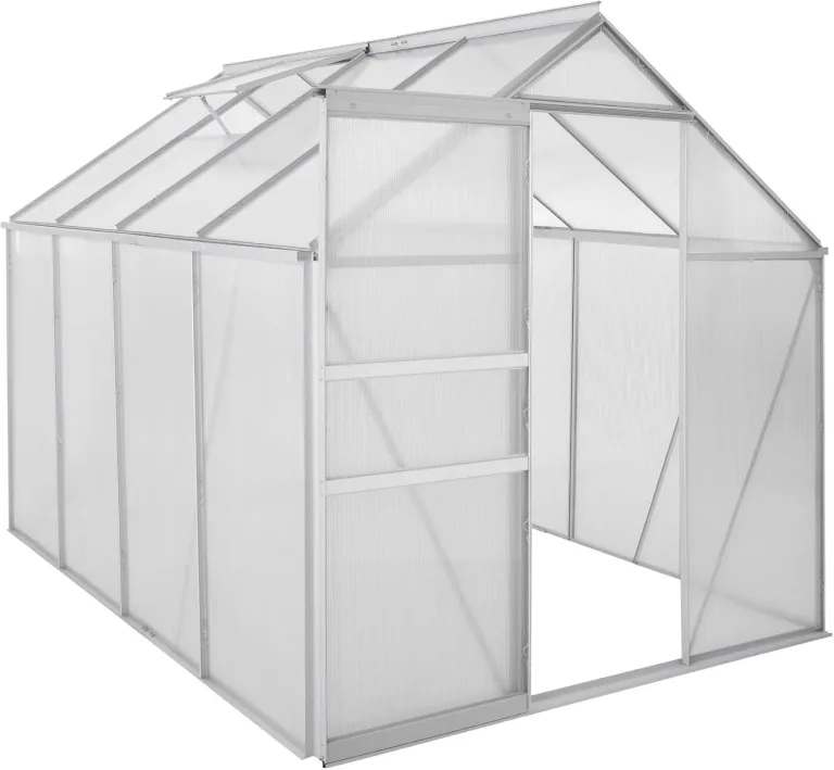 Zelsius Aluminium Gewächshaus 250 x 190 cm | 6 mm Hohlkammerplatten, UV-beständig, Winterfest | Treibhaus, Pflanzenhaus, Tomatenhaus, Frühbeet, Anbau Gewächshaus, Tomatengewächshaus, Gartenhaus – Bild 1