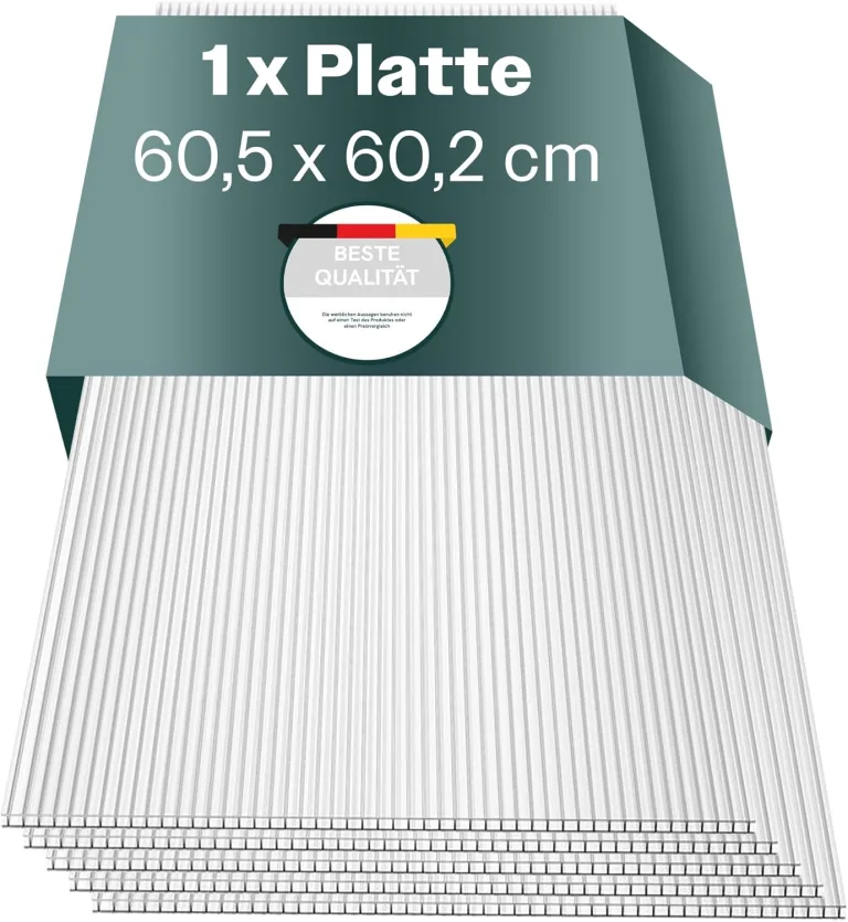 Hohlkammerplatten für Gewächshaus 60,5 x 60,2 cm - Polycarbonatplatten, Kunststoffplatten 4mm, Wetterfeste Gewächshausplatten, Polycarbonat Stegplatten, Transparentes & UV-beständige Wellplattendach – Bild 1