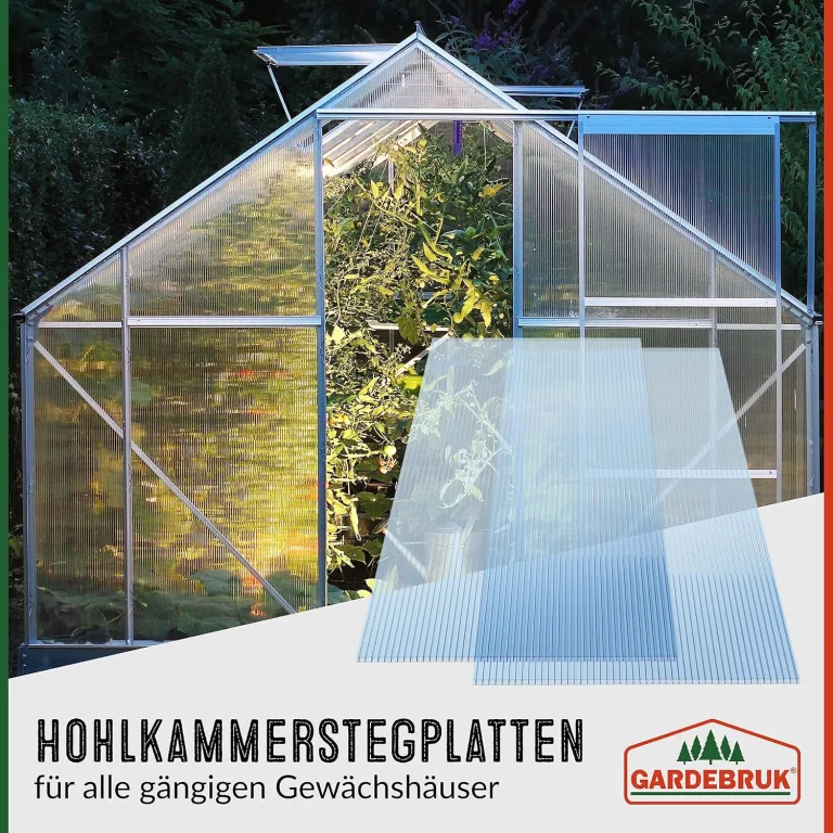 GARDEBRUK® 14x Doppelstegplatten 4mm Zuschneidbar 121x60,5cm Polycarbonat 10,3m² UV-beständig Klar Hohlkammerplatten Gewächshaus Platten Stegplatten – Bild 3