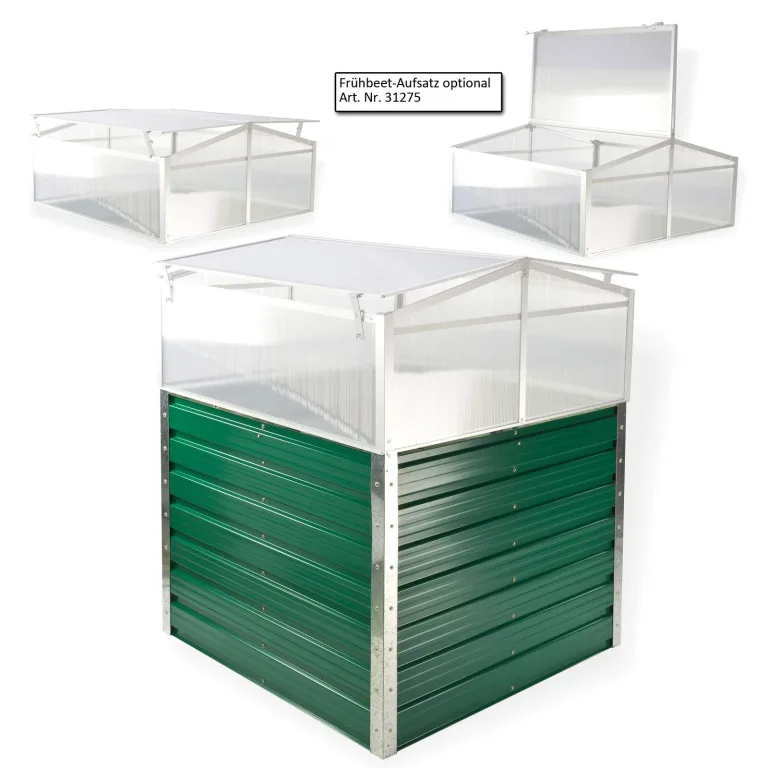 DEMA Metall Hochbeet Rosendaal 1x1x0,8 m - Gartenbeet, Gemüsebeet, Pflanzbeet - Grün, Holzoptik, Langlebig, Verzinkt - Für Garten, Balkon, Terrasse – Bild 5