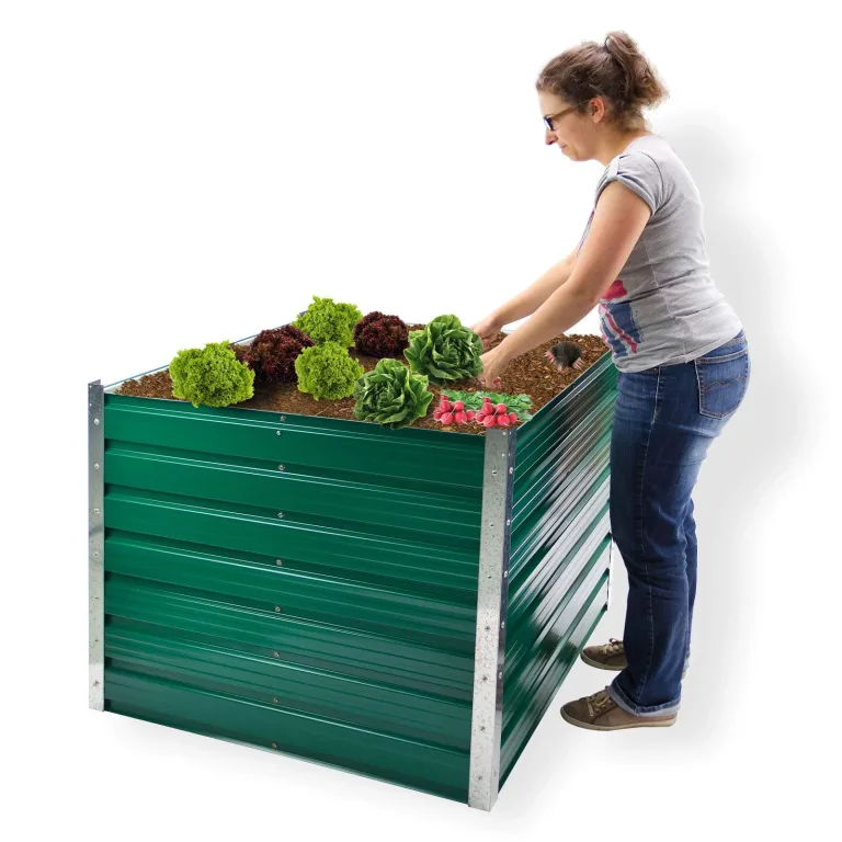 DEMA Metall Hochbeet Rosendaal 1x1x0,8 m - Gartenbeet, Gemüsebeet, Pflanzbeet - Grün, Holzoptik, Langlebig, Verzinkt - Für Garten, Balkon, Terrasse – Bild 6