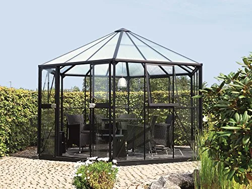 Gartenwelt Riegelsberger Gewächshaus Hera - Ausführung: 9000 Kombi ESG 3 mm und HKP 6 mm schwarz, Fläche: ca. 9 m², mit 3 Dachfenster, Sockelmaß: 2,53 x 2,21 m – Bild 2