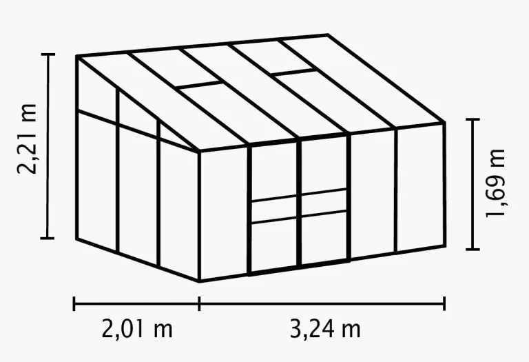 Gartenwelt Riegelsberger Anlehngewächshaus Ida - Ausführung: 6500 HKP 6 mm dunkelgrün, Fläche: ca. 6,5 m², mit 2 Dachfenster, Sockelmaß: 1,90 x 3,17 m – Bild 2