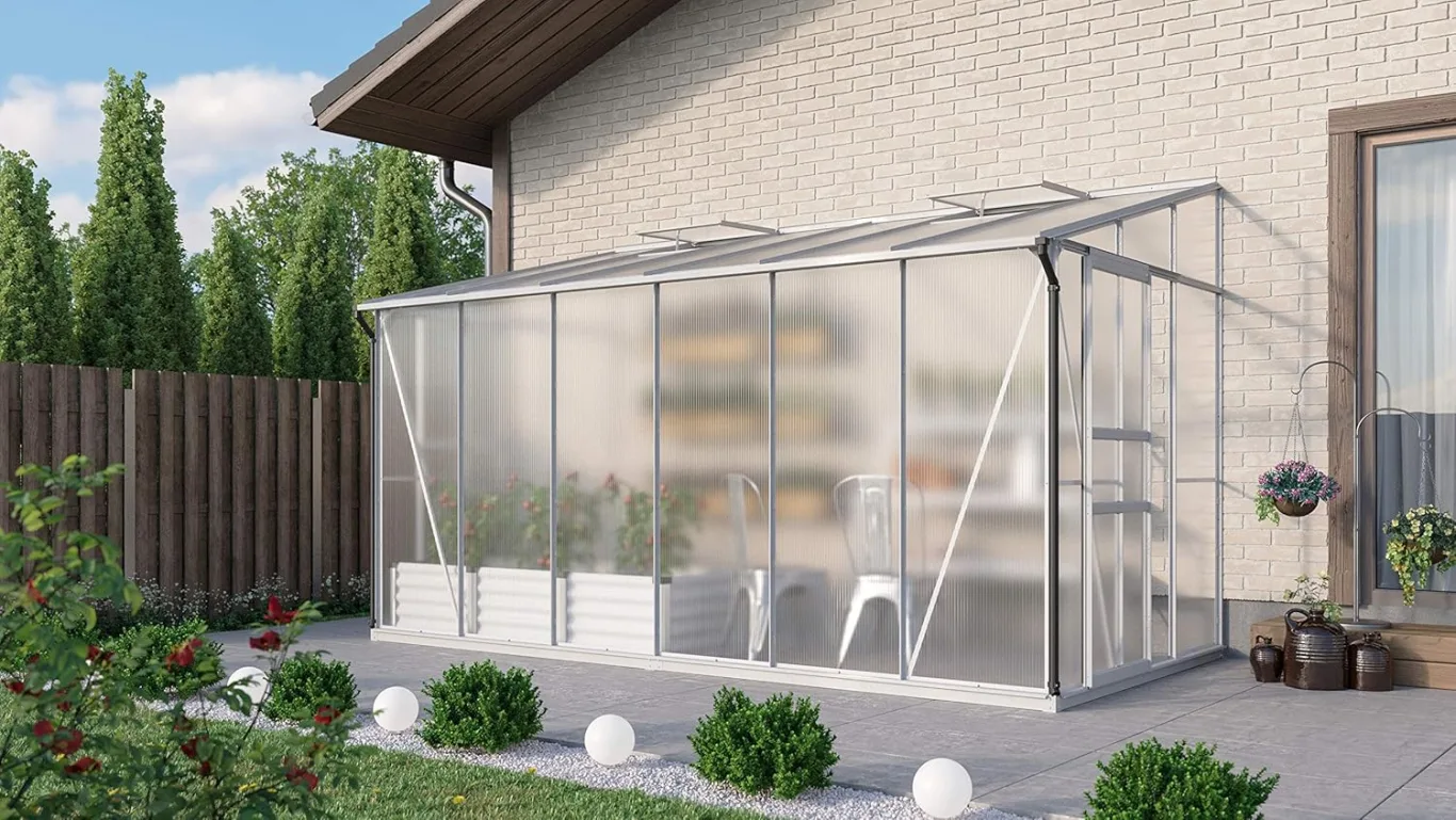 Gartenwelt Riegelsberger Anlehngewächshaus Ida - Ausführung: 7800 HKP 4 mm Alu, Fläche: ca. 7,8 m², mit 2 Dachfenster, Sockelmaß: 1,90 x 3,79 m - Bild 1