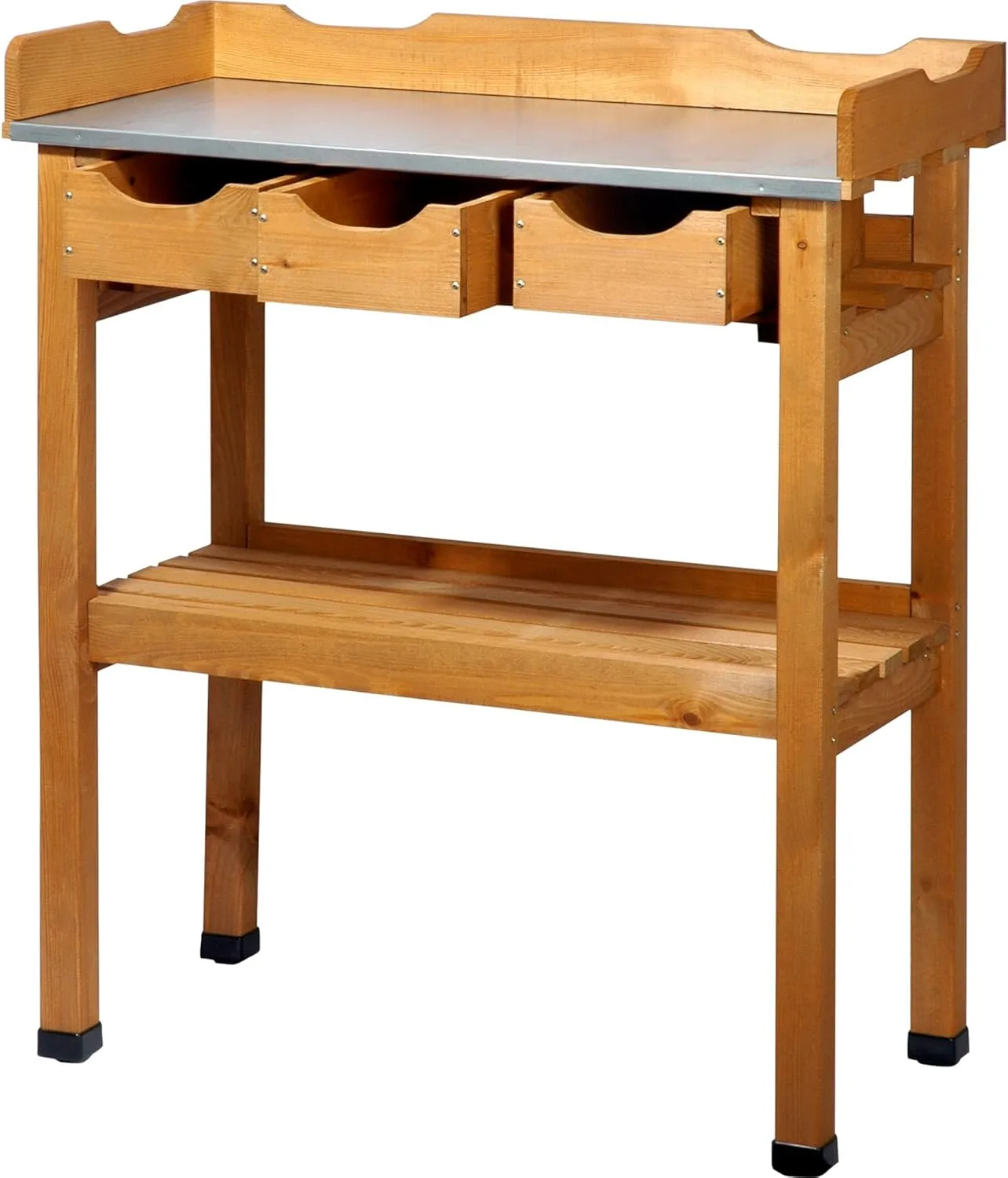 dobar® 29030e Pflanztisch mit 3 Schubladen | Gärtnertisch mit Ablageboden | Umtopftisch Kiefernholz | Blumentisch Massivholz | Gartentisch Outdoor | Verzinkte Arbeitsplatte | 80 x 40 x 90 cm | Braun - Bild 1