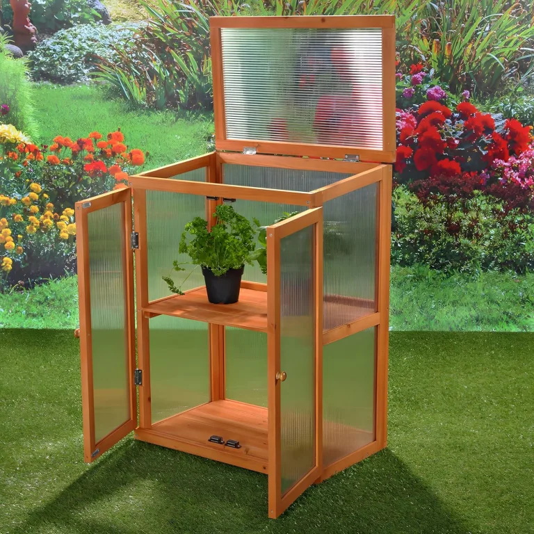 Melko Gewächshaus / Anzuchthaus mit 2 Türen, 58 × 37 x 78,5 cm, braun – Bild 6