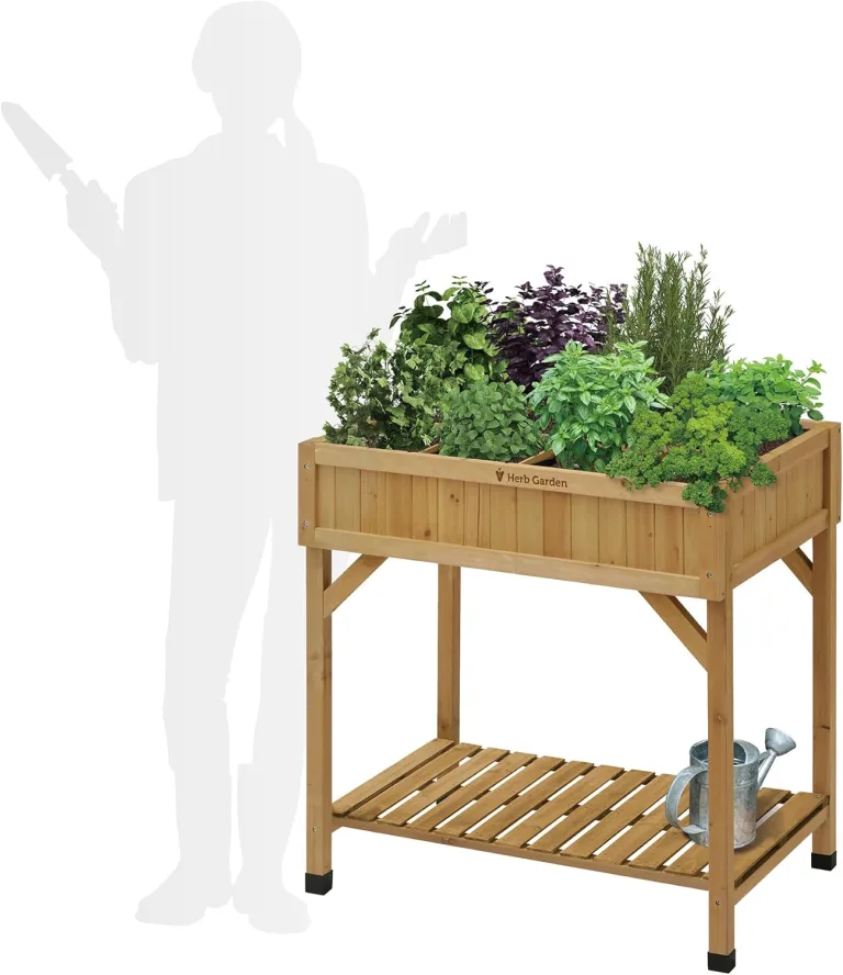 VegTrug® Kräuter Hochbeet - platzsparender Pflanzkasten für Balkon & Terrasse inkl. 8 Pflanztaschen - Frühbeet Kräutergarten 55 L Fassungsvermögen - Natur 78x58x80 cm – Bild 2