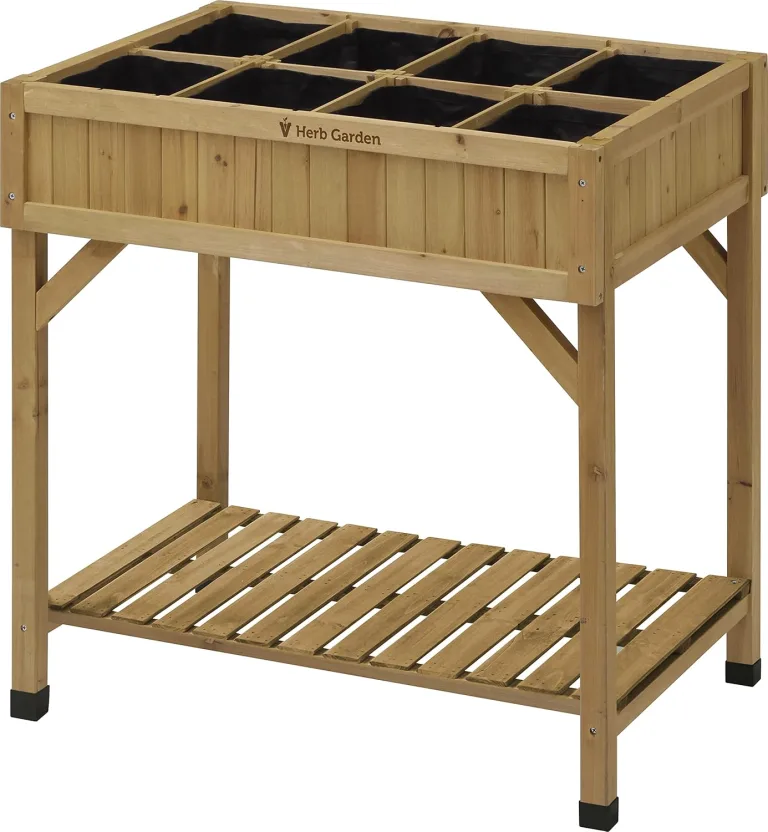 VegTrug® Kräuter Hochbeet - platzsparender Pflanzkasten für Balkon & Terrasse inkl. 8 Pflanztaschen - Frühbeet Kräutergarten 55 L Fassungsvermögen - Natur 78x58x80 cm – Bild 1