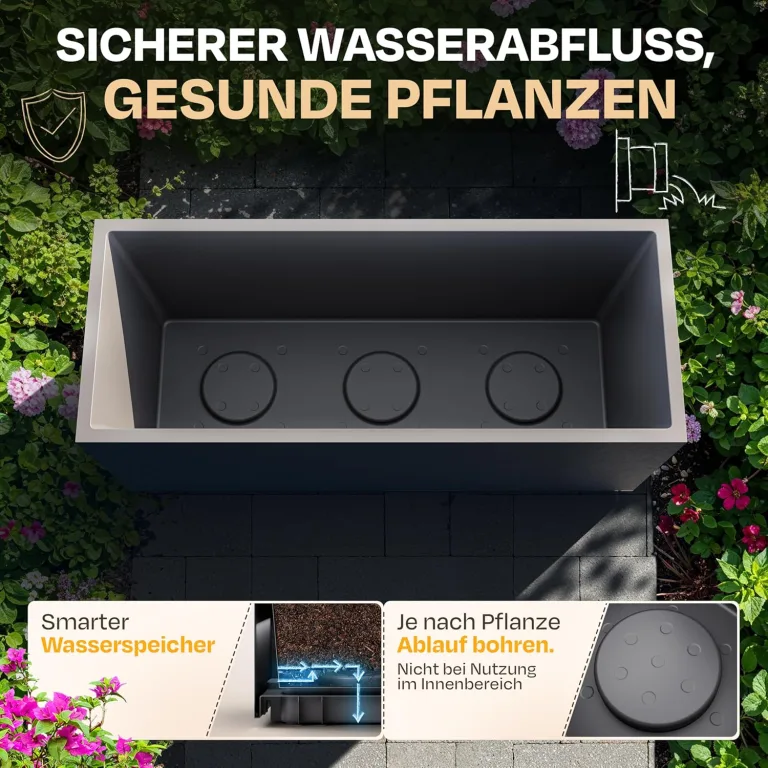Ondis24 Vulkan Pflanzkübel groß außen Kunststoff 100cm Schiefer Optik Blumentopf mit Wasserspeicher Winterfest anthrazit – Bild 5