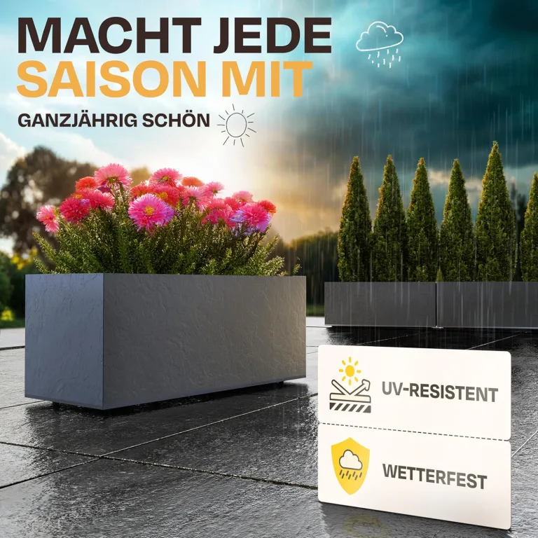 Ondis24 Vulkan Pflanzkübel groß außen Kunststoff 100cm Schiefer Optik Blumentopf mit Wasserspeicher Winterfest anthrazit – Bild 6