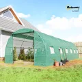Outsunny Gewächshaus 800x300x200cm Foliengewächshaus Tomatenhaus mit Tür, 12 Fenster, Folientunnel aus verzinktem Stahl, PE, stabiles Treibhaus Pflanztunnel, inkl. Erdanker & Seilen, Grün - Thumbnail 2