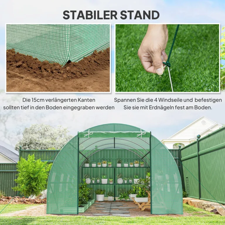 Outsunny Foliengewächshaus Tomatengewächshaus Treibhaus Folientunnel Frühbeet mit Fenster Grün 595 x 300 x 200 cm – Bild 5