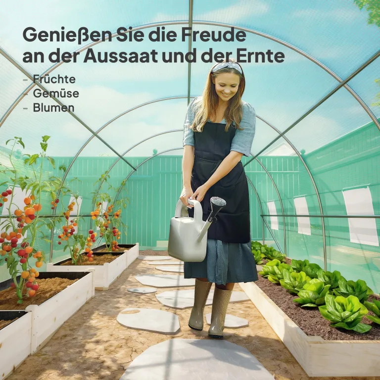 Outsunny Foliengewächshaus Tomatengewächshaus Treibhaus Folientunnel Frühbeet mit Fenster Grün 595 x 300 x 200 cm – Bild 6