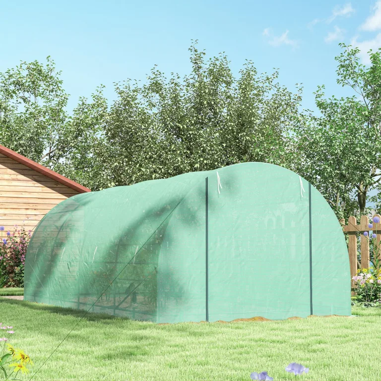 Outsunny Foliengewächshaus Tomatengewächshaus Treibhaus Folientunnel Frühbeet mit Fenster Grün 595 x 300 x 200 cm – Bild 9