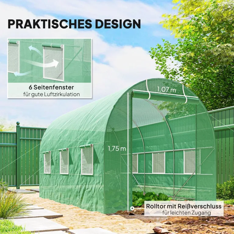 Outsunny Foliengewächshaus Tomatenhaus Pflanzenhaus mit 6 Fenstern 7m² – Bild 5