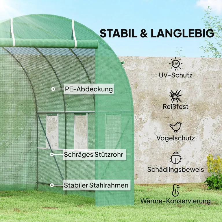 Outsunny Foliengewächshaus Tomatenhaus Pflanzenhaus mit 6 Fenstern 7m² – Bild 3