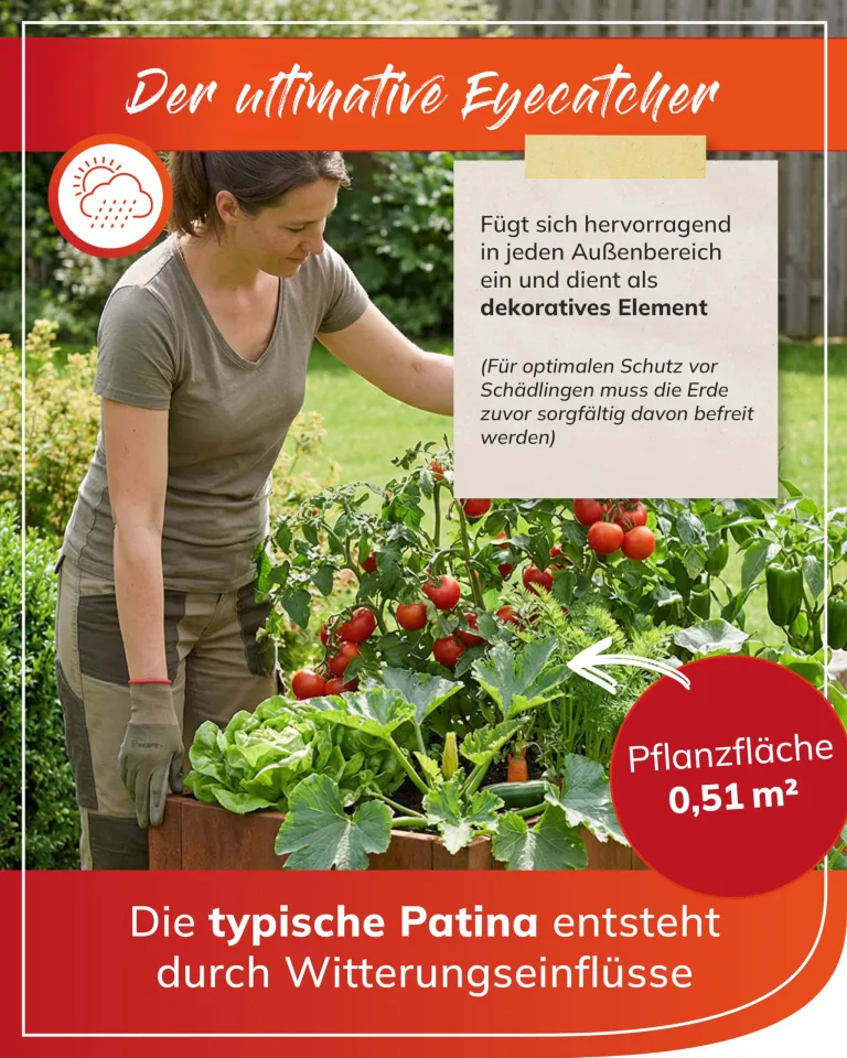 bellissa - Hochbeet Metall PANNELLO – großer modularer Cortenstahl Pflanzkübel (116 x 44 x 80 cm) – wetterfest & erweiterbar mit natürlicher Rostpatina – für Kräuter und Gemüse in Garten & Terrasse – Bild 4