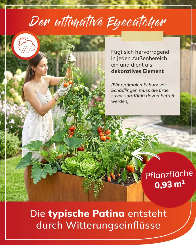 bellissa - Hochbeet Metall PANNELLO – großer modularer Cortenstahl Pflanzkübel (116 x 80 x 80 cm) – wetterfest & erweiterbar mit natürlicher Rostpatina – für Kräuter und Gemüse in Garten & Terrasse – Bild 4