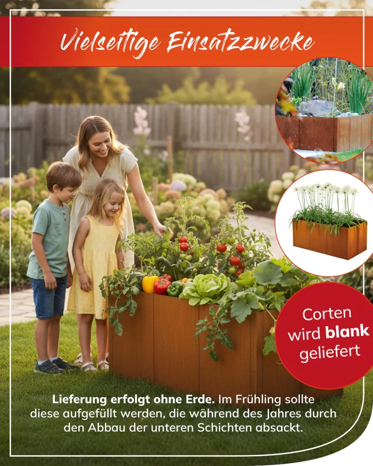 bellissa - Hochbeet Metall PANNELLO – großer modularer Cortenstahl Pflanzkübel (116 x 80 x 80 cm) – wetterfest & erweiterbar mit natürlicher Rostpatina – für Kräuter und Gemüse in Garten & Terrasse – Bild 6