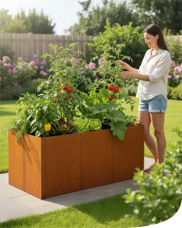 bellissa - Hochbeet Metall PANNELLO – großer modularer Cortenstahl Pflanzkübel (116 x 80 x 80 cm) – wetterfest & erweiterbar mit natürlicher Rostpatina – für Kräuter und Gemüse in Garten & Terrasse – Bild 1