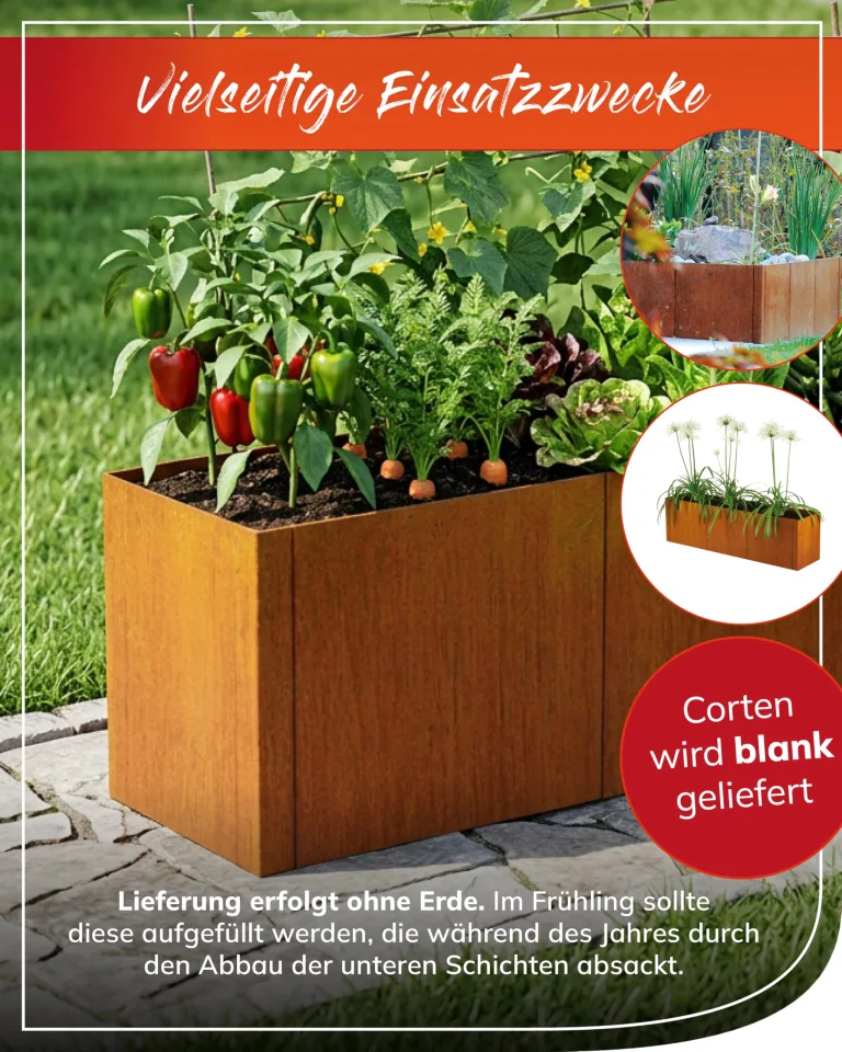 bellissa - Hochbeet Metall PANNELLO – großer modularer Cortenstahl Pflanzkübel (116 x 44 x 50 cm) – wetterfest & erweiterbar mit natürlicher Rostpatina – für Kräuter und Gemüse in Garten & Terrasse – Bild 6