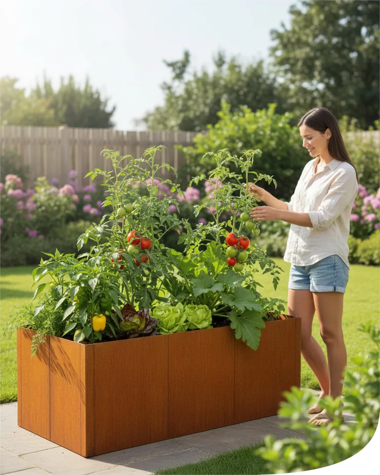 bellissa - Hochbeet Metall PANNELLO – großer modularer Cortenstahl Pflanzkübel (116 x 44 x 50 cm) – wetterfest & erweiterbar mit natürlicher Rostpatina – für Kräuter und Gemüse in Garten & Terrasse – Bild 9