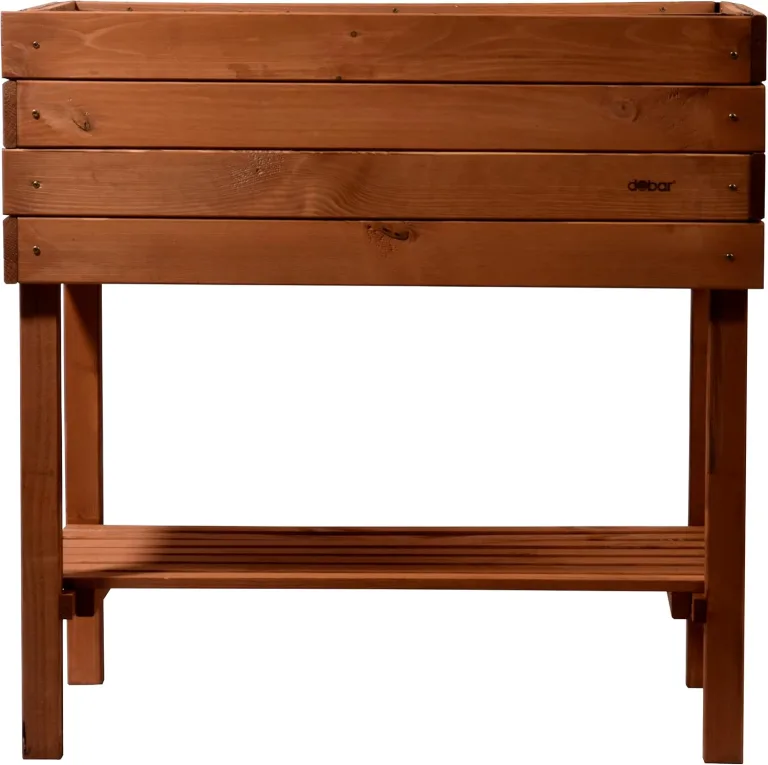 dobar® 58270e breites Hochbeet Kubus Massiv-Holz mit Ablageboden | Salatbeet Bausatz für Gemüse | Erhöhtes Gemüsebeet Garten & Balkon | Anzuchtbeet mit Füßen | 80 x 60 x 80 cm | Braun – Bild 2