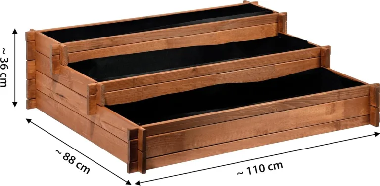 dobar® 58180FSC Hochbeet Peru Blumenbeet Dreistufig | Kräuterbeet Massivholz Stecksystem | Große Blumentreppe inkl. Pflanzvlies | Pflanztreppe 3 Ebenen | 110 x 88 x 36 cm | Braun – Bild 3