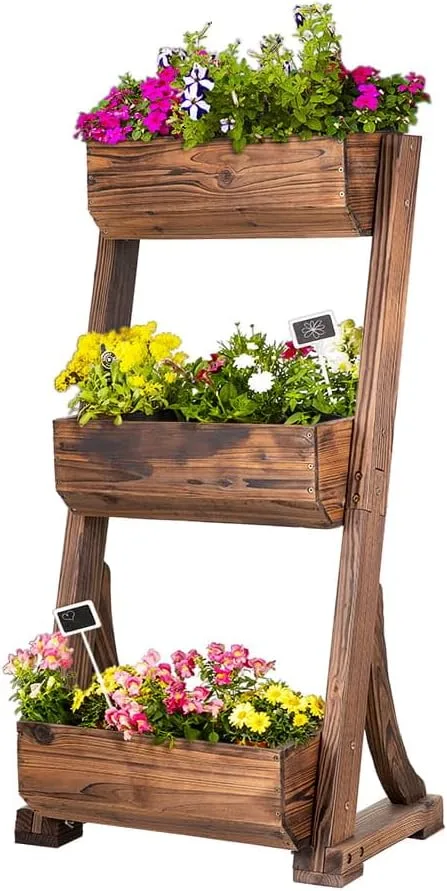 empasa Vertikales Hochbeet 'RAISE 3' Blumenkasten Pflanzkübel Frühbeet Kräuterbeet aus Holz mit drei Etagen, 62 x 47 x 117 cm