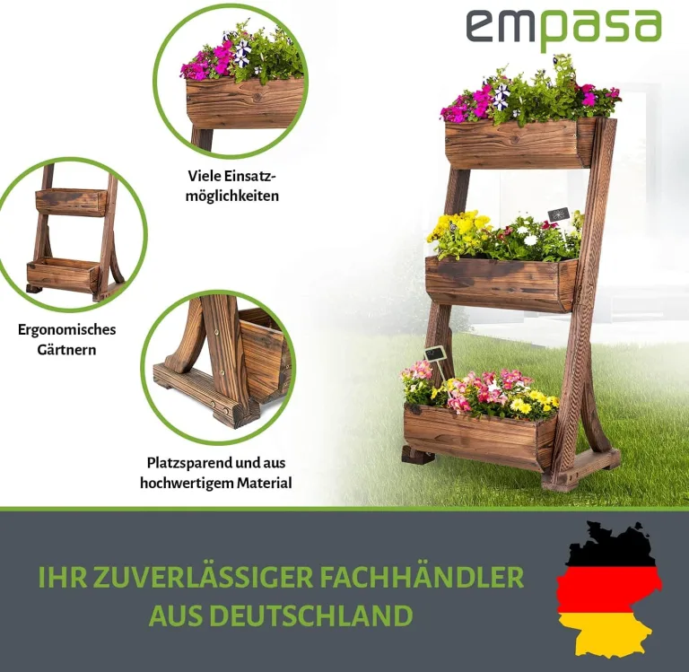 empasa Vertikales Hochbeet 'RAISE 3' Blumenkasten Pflanzkübel Frühbeet Kräuterbeet aus Holz mit drei Etagen, 62 x 47 x 117 cm – Bild 2