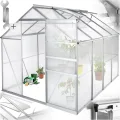 tectake® Aluminium Gewächshaus, 250x185x195 cm, Treibhaus, Tomatenhaus, Frühbeet, Pflanzenhaus, UV beständig, 4 mm Platte, Schiebetür & Dachfenster, Schutz vor Kälte, Regen und Frost - ohne Fundament - Thumbnail 1