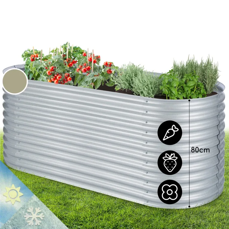 blumfeldt Hochbeet aus Metall, Wetterfestes Stahlblech für Balkon & Garten, Rostfreies Oval, Freistehende Hochbeete 200x80x100 cm, 1257L Pflanzkübel Groß für Blumen, Obst, Gemüse – Bild 1