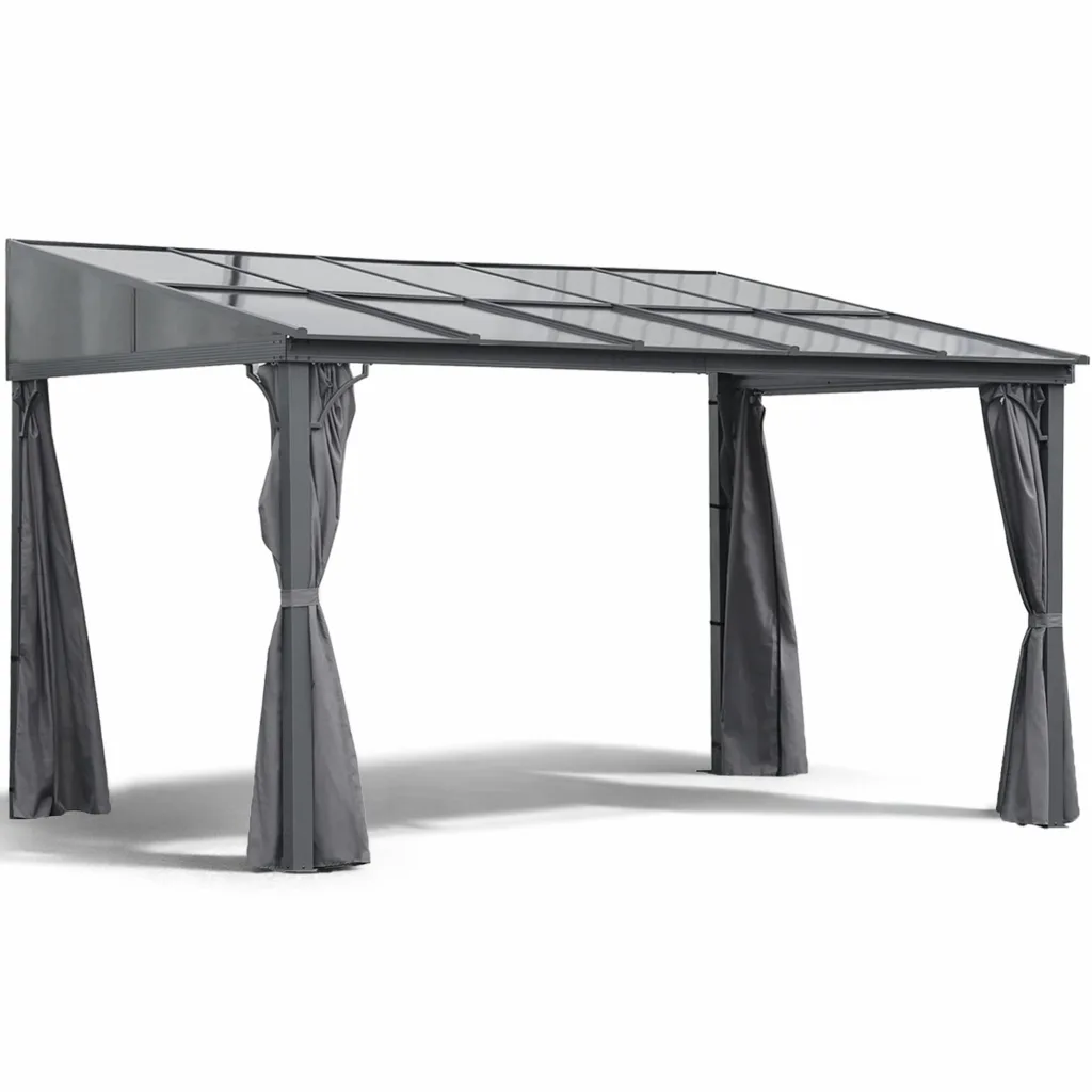 Terrassendach Toledo | Terrassenüberdachung Gartenpavillon lichtdurchflutet Aluminium | Hardtop Pavillon 12 m² - 4 x 3 m (B x T) anthrazit incl. 270° Wind- und Regenschutz