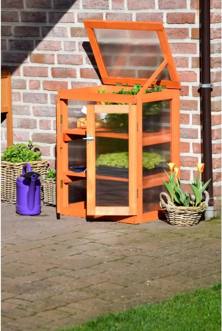 dobar® 29167FSC Mini-Gewächsschrank 0,16 m³| Balkon und Indoor-Treibhaus | Frühbeet Klein | Gewächshaus Massivholz | Frühbeet-Schrank mit Deckel | 58 x 43 x 76 cm | Braun – Bild 8