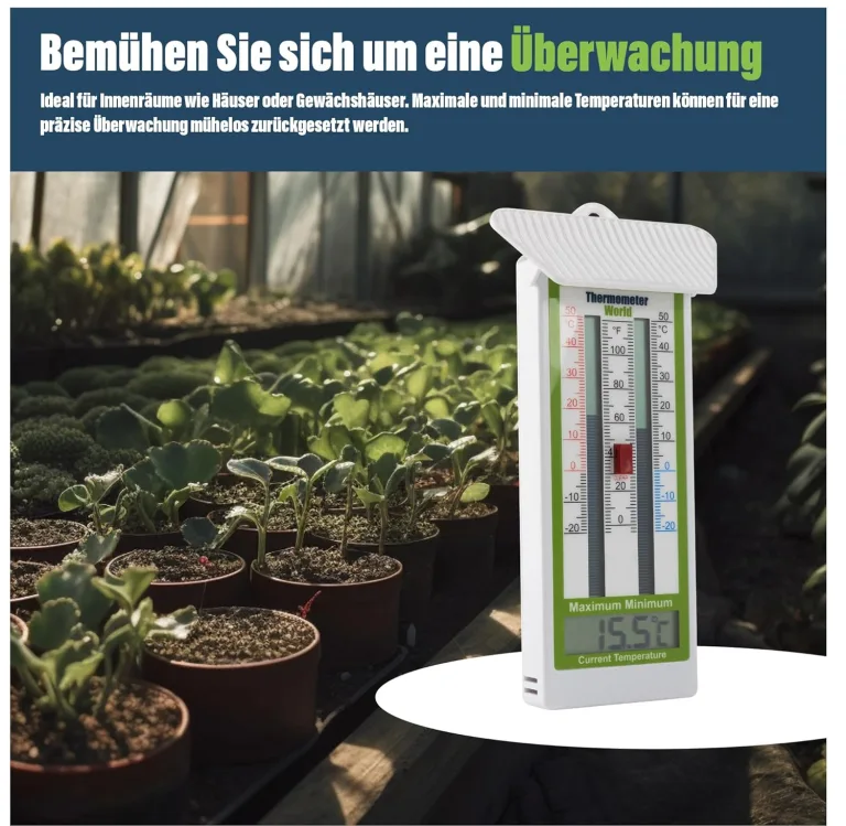 Digitales Gewächshaus-Thermometer – Klassisches Min-Max-Thermometer zur Messung von Maximal- und Minimaltemperaturen – Wandmontiertes Gewächshaus-Minimum-Maximum – Bild 5
