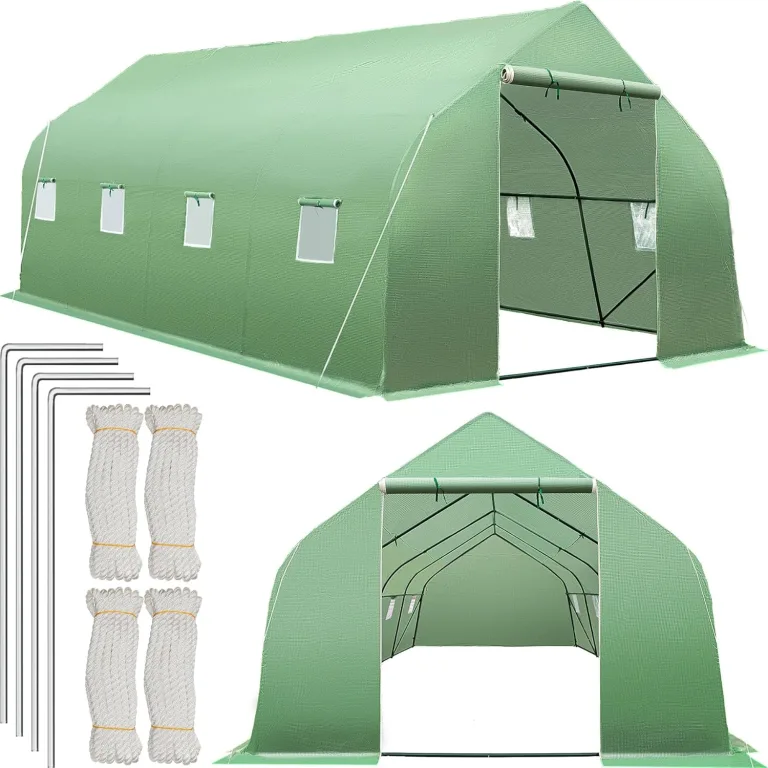 tectake® Gewächshaus Foliengewächshaus 18m² | 600 x 300 x 205 cm | Treibhaus mit 8 Fenster mit Fliegenschutzgitter, Folientunnel zur Überdachung, Tomatenhaus – Bild 1