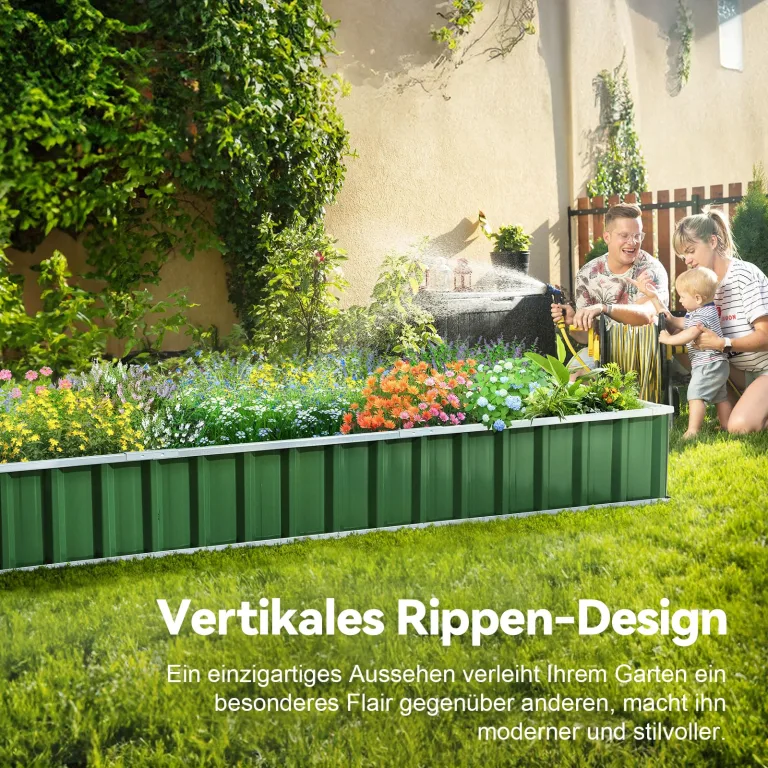 KING BIRD Hochbeete-Kit 258x90x30cm, verzinkt Gartenbeet Pflanzkübel Pflanzkasten mit 8 T-Etiketten&Handschuhen,Grün – Bild 3