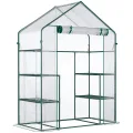 Outsunny Foliengewächshaus begehbares Gartenhäuschen Tomatengewächshaus Treibhaus Frühbeet mit 6 Regalen Transparent Stahl PVC-Kunststoff 143 x 143 x 195 cm - Thumbnail 10